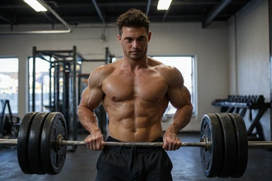 Hombre levantando pesas en un gimnasio, representando ganancia de masa muscular